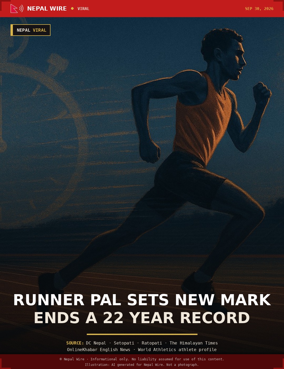 An illustration of a distance runner on an athletics track, representing Nepal's new national 5000m record at the Asian Games.