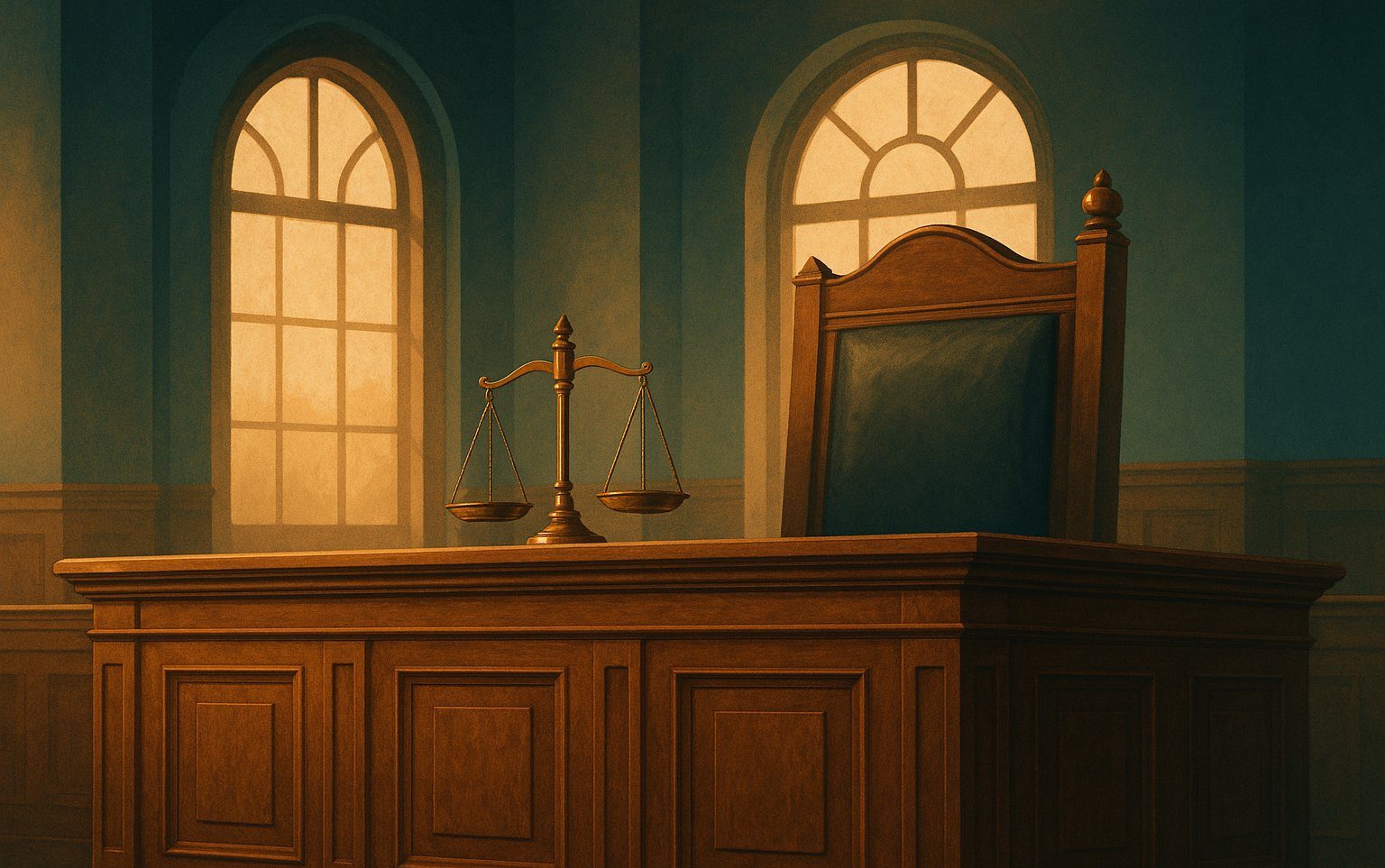 An empty judge's bench inside a Nepali courtroom, representing the vacant Supreme Court seats at the center of the seniority dispute.